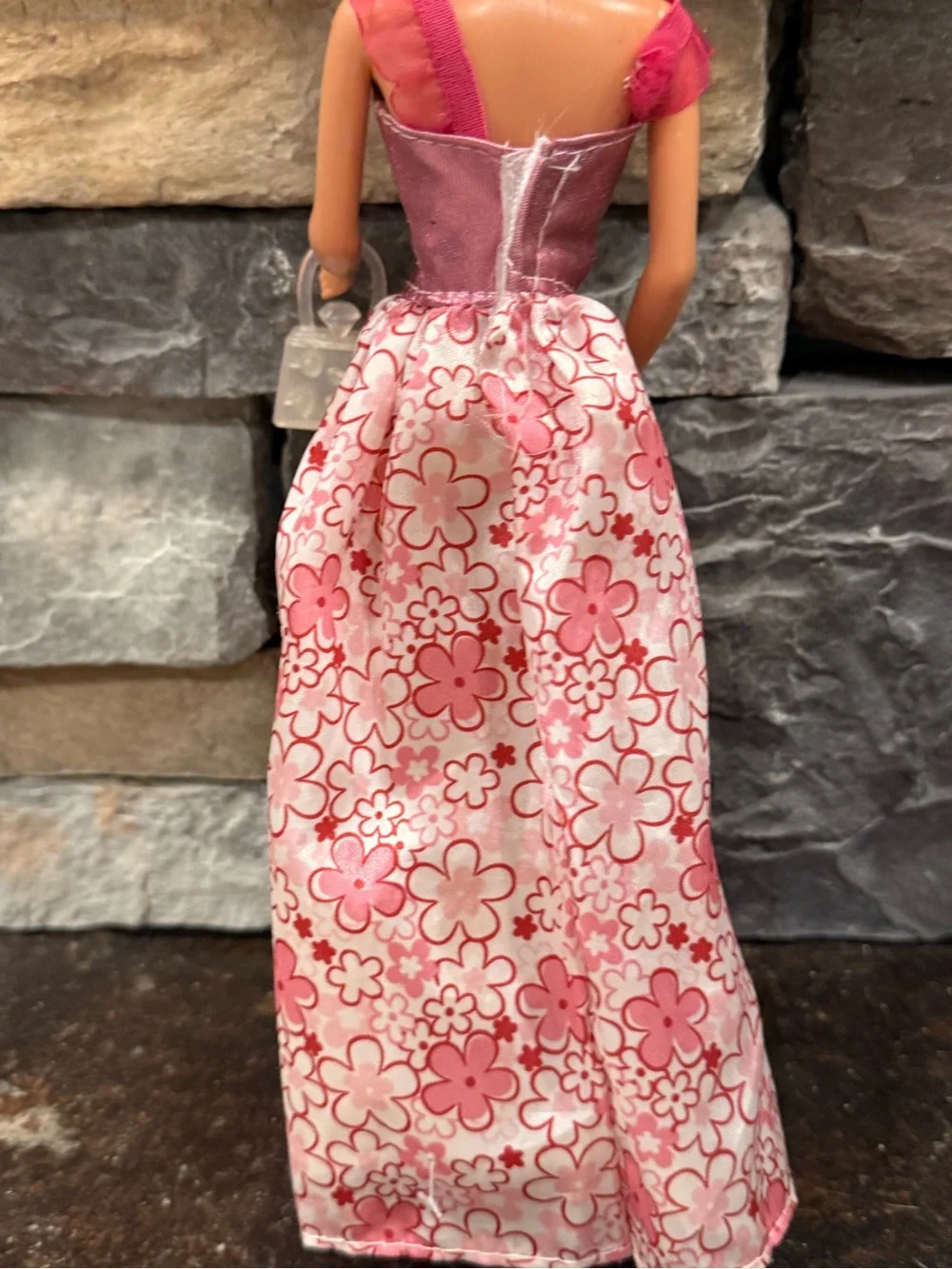 Barbie formal pink princess gown diamond clear purse and red heels